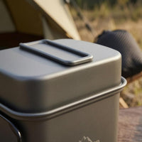 2 Pieces Folding Handles Square Camping Pot Matte Gray Nesting Cookware Set Mesh Storage Pouch Aluminum Camping Cookware Compact