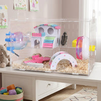 Large Hamster Cage with Built-in Passageways, Acrylic Transparent Hamster Cage Starter Kit for Dwarf Hamster and Pet Mice, Flat Bottom Base