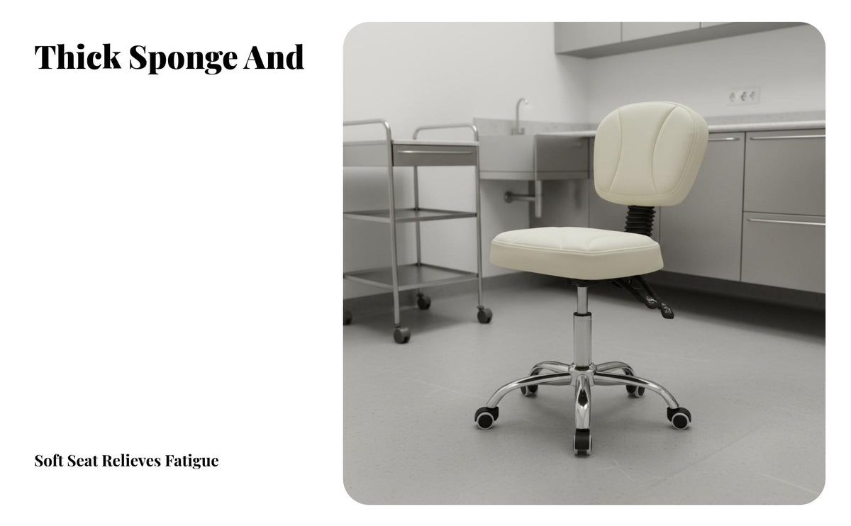 Back Support Medical Assistant Chair Padded Cushion Adjustable Swivel Stool Easy to Clean Swivel Task Stool with Wheels for Nail Technicians, Medical Professionals, Medical Facility Studio, Workshop, Kitchen