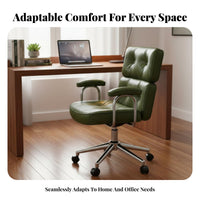 Retro Design Upholstered Swivel Armchair Reclining Backrest Channel-Tufted Swivel Chair Ergonomic Support Home Seating Adjustable Height for Telecommuting Workers, Students, Women, Study Room, Bedroom