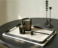 Modern Woven Leather Metal Tray, Decorative Storage Tray for Coffee Table
