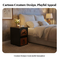 Compact Nightstand with Drawers Rounded Corners Panda Print 2-Drawer Cabinet Quiet Slide Rails Bedside Table Sturdy Design for Adults, Students, Parents, Small Areas, Dorm Room, Nursery, Entryway
