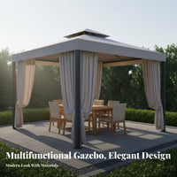 Aluminum Frame Gazebo Rainproof Backyard Gazebo Protection Patio Pavilion with Curtains for Homeowners, Families, Restaurant Patios, Poolside, Deck