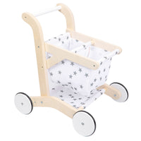 Wooden Push Cart with Basket Imaginative Play Shopping Cart Toy Energetic Infant Push Pusher for Kids, Nursery