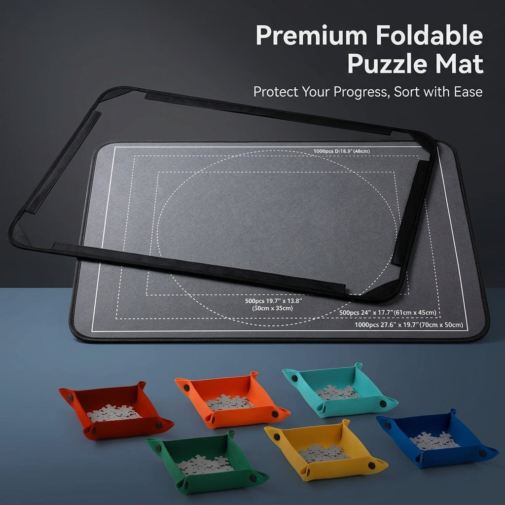 Storage Boxes with Foldable Puzzle Mat and Sorting Trays for Adults, Portable Roll with Adjustable Stand for Indoor Puzzling