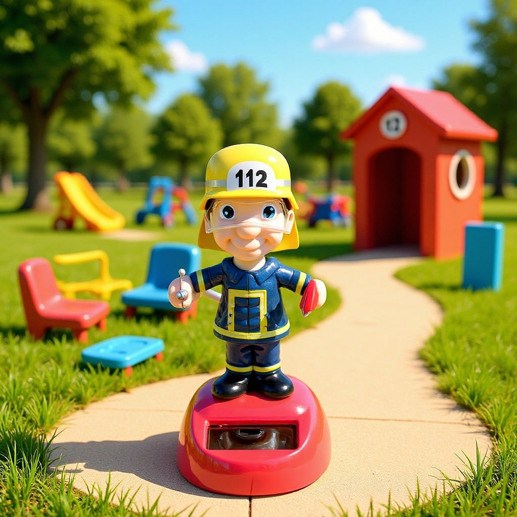 Solar-Powered Firefighter Car Dashboard Decoration Toy