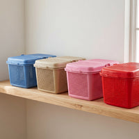 Portable Plastic Shopping Basket with Lid - Thickened Multi-purpose Storage Tote for Groceries, Laundry, or Pet Transport