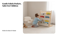 Kids book display and Bin Organizer Anti-Tipping Design fabric book display with Bins