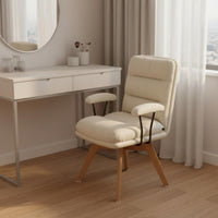 Padded Cushion Ergonomic Office Chair with Wooden Legs Support Modern Vanity Chair Anti-Slip Floor Protection Leather Vanity Armchair Heavy Duty Base for Students, Bedroom