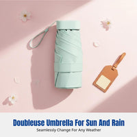 Mini Folding Sun Umbrella, UPF50+ Protection, Compact Pocket Umbrella, Lightweight Six-Fold Design, Portable for Women, Sun and Rain Use