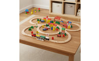 100 Piece Wooden Train Set Educational City Railway Toy Set Connection Townscape Building Blocks for Preschoolers, Young Children