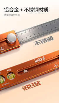 Multifunctional Aluminum Alloy Marking Ruler with Level, Portable Pocket Ruler, Retractable, Woodworking Positioning Tool