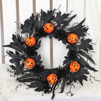 Halloween Black Maple Leaf Wreath with Pumpkin Vine for Door and Window Decoration