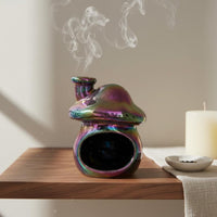 Multi-Functional Iridescent Fungus Incense Holder Ceramic Fungus Smudge Burner House Decoration for Meditation Practitioners