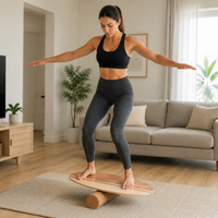 Birch Balance Board 76cm, Egg Shape Wooden Wobble Board with Cork Roller, for Adults Fitness & Central Strength Training