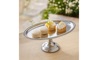 Stainless Steel Oval Serving Tray with Pedestal Mirror-Finish Pedestal Serving Tray Compact Stand Easy to Clean for Hosts, Home Entertaining