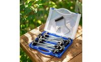 Camping Stake Kit with Storage Case Easy to Install Tent Stakes with Storage Box Screw-in Ground Anchors for Tarp Shelter