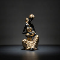African Mother Figurine Hand-Painted Mother and Infant Statue Resin Woman Figurine with Infant for Parent, Art Collectors, Office Desk