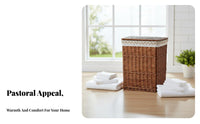 Round Wicker Bin Woven Design Laundry Hamper Multi-Purpose for Parents, Students