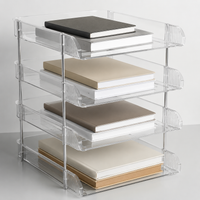 Clear Transparent File Organiser, Stacked Letter Tray File Organiser, Desktop Document Organiser for A4, Stainless Steel Frame, 26x6.2x34cm