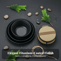 Long-Lasting Black Stainless Steel Dinnerware Set Compact Titanium Plated Bowl and Plate Set Lightweight for Campers, Backpackers, Picnic