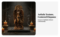 Resin Altar Idol Intricate Details Deity with Owls Statue Wood-Like Finish Winged Deity Plaque for Pagans, Witches, Garden, Meditation Space