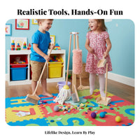 Kids Cleaning Set Role-Playing Fun Kids Broom and Mop Set Realistic Design Toy Cleaning Tools with Stand Storage