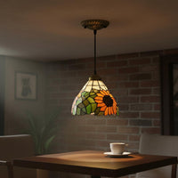 Colorful Stained Glass Hanging Lamp Light Decorative Vintage Hanging Lamp Adjustable Height for Cafe, Dining Room, Bedside