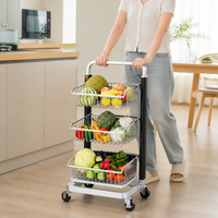 Black Rolling Storage Cart, Metal Utility Cart with Wheels, 30x40cm Freestanding Vegetable Pantry Organiser