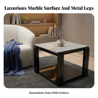 Light Luxury Design Square Side Table Modern Design 2-Tier Square End Table Scratch Resistant Household Furniture Sturdy and Stable for Interior Designers, Apartment Dwellers, Living Room, Bedroom, Small Areas, Reception Area