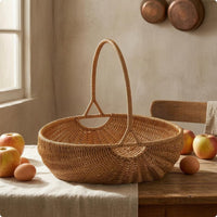 Handwoven Pumpkin Basket Arched Handle Rattan Basket Reinforced Rim Openwork
