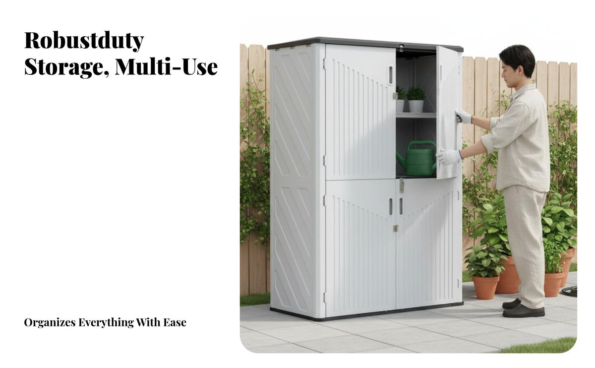 Horizontal Storage Shed Waterproof Horizontal Outdoor Storage Container Outdoor Cabinet for Patio Owners, Homeowners, Garden, Yard, Pool Area