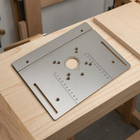 Machined Finish Metal Router Insert Plate Ruler Measurement Markings Router Table Insert Panel Mounting Holes Woodworking Tool Accessory Central Opening