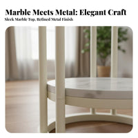 Round Plant Stand Light Luxury Design Round Marble Top Pedestal Elegant 2-Tier Metal Plant Stand for Balcony, Living Room, Bedroom