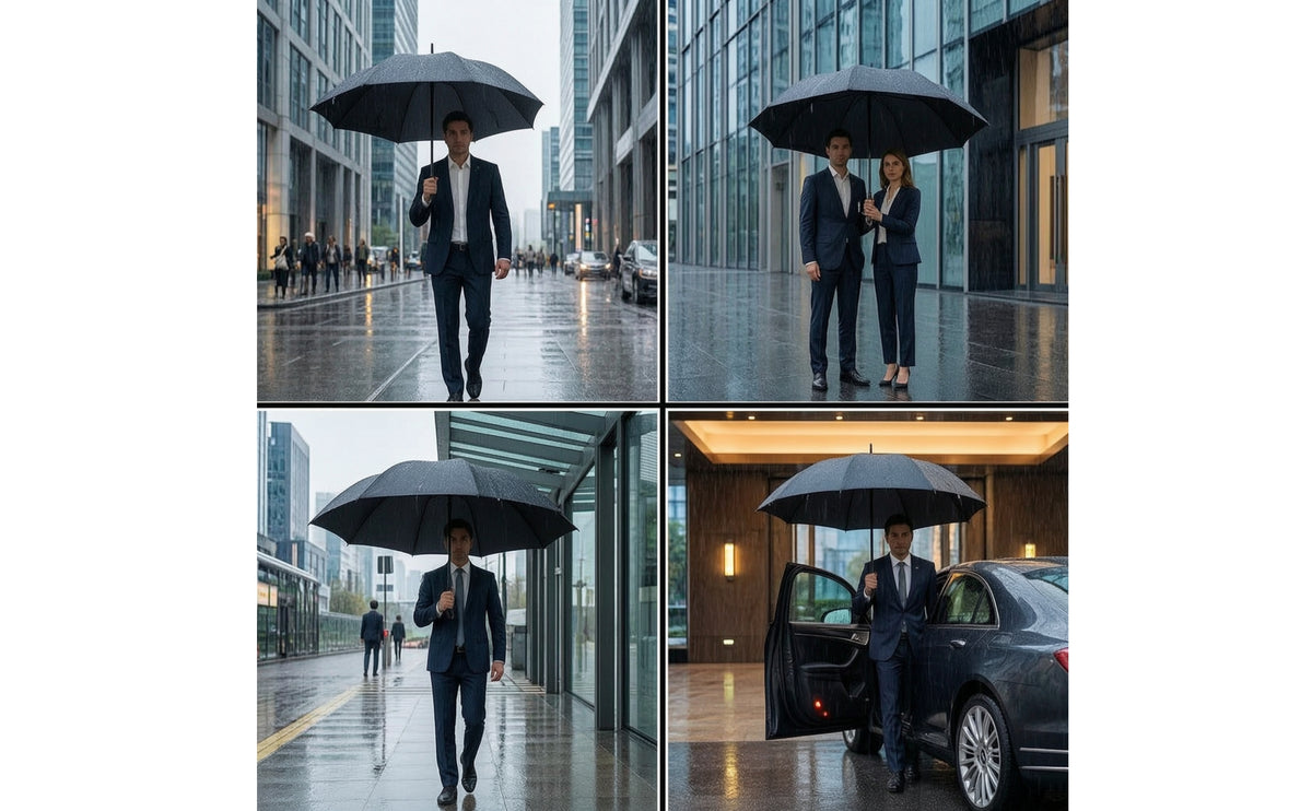 Stormproof Automatic Umbrella with Cover Waterproof Long-Handle Umbrella Heavy Duty Large for Business Professionals, Commuters, Daily Commute
