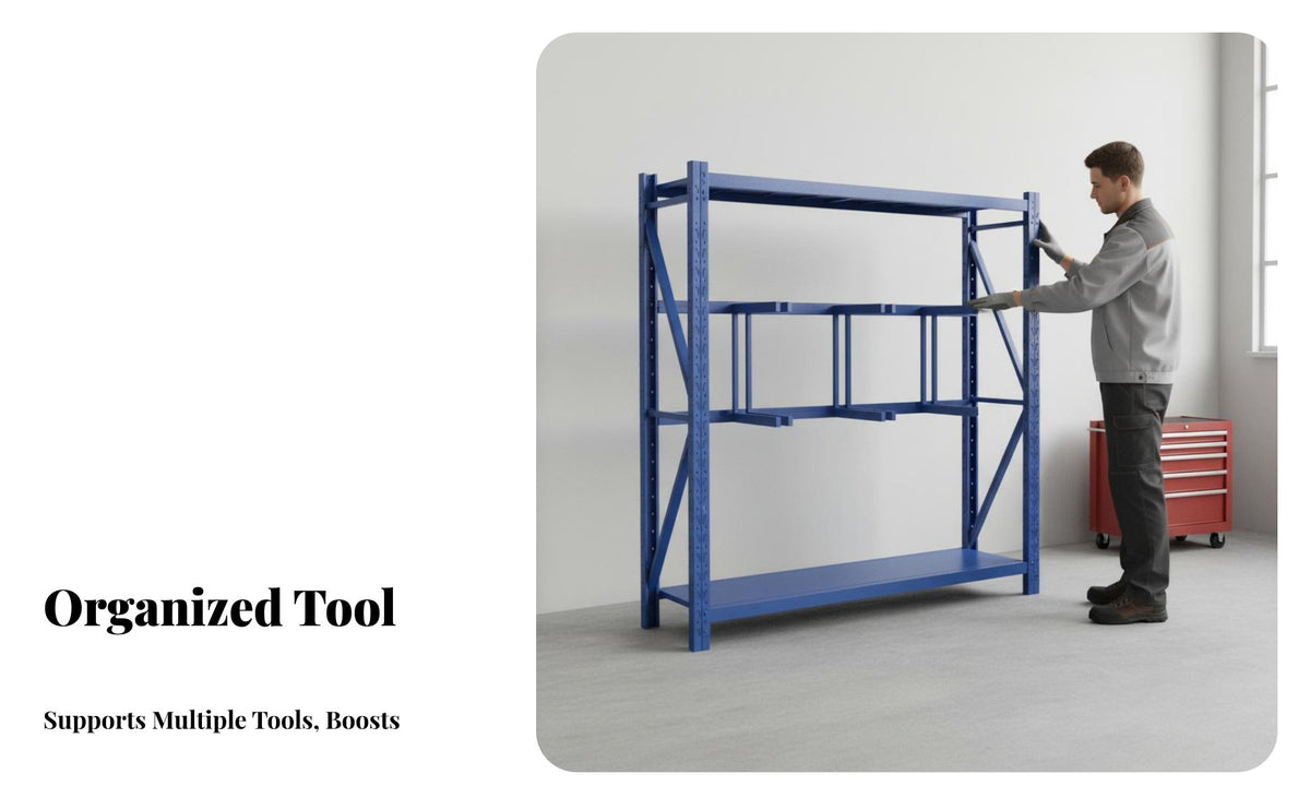 And Rake Holder Sturdy Construction Garage Tool Rack High Load Capacity Heavy Duty Garage Shelving for Farmers, Gardeners, Workshop, Basement