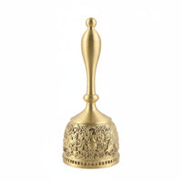 Polished Finish Brass Hand Bell Ornate Metal Desk Bell Loud Clear Chime Home Decor Engraved Pattern for Classroom