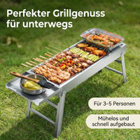 Foldable Charcoal Grill, Portable Camping Grill for 3-7 People, Suitcase Grill with Grill Grate, 88.5x23x29.5cm