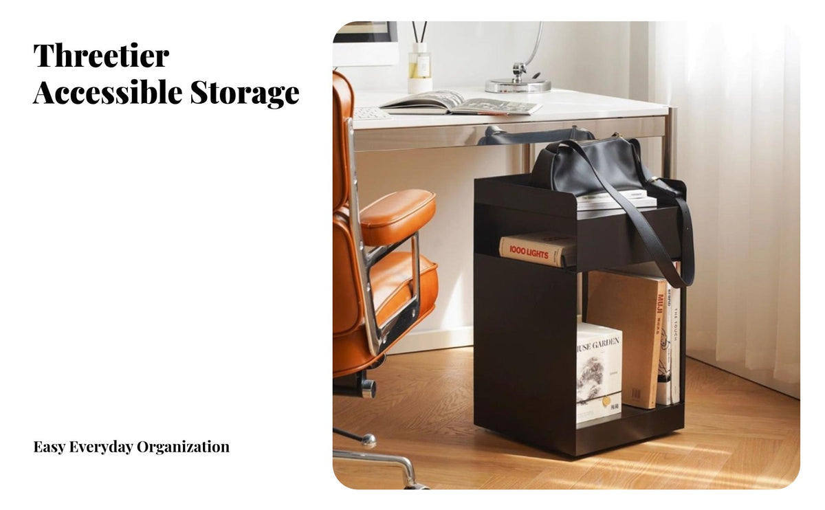 Minimalist Design 2-Tier Rolling Cabinet Multifunctional Side Table Mobile Design Nightstand Space-Saving for Apartment Dwellers, Downice Workers, Bedroom, Living Room, Small Areas, Under Desk