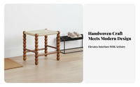 sturdy Wood Frame Woven Top Wooden Stool Nordic aesthetic Low Wooden Stool Minimalist Design Footrest Multifunctional for Homeowners, Renters, Children, Entryway, Living Room, Hallway, Bedroom