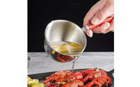 Wooden Handle Hot Oil Pouring Pot Multi-Purpose Small Oil Heating Pot Stainless Steel Mini Saucepan for Home Cooks, Kitchen