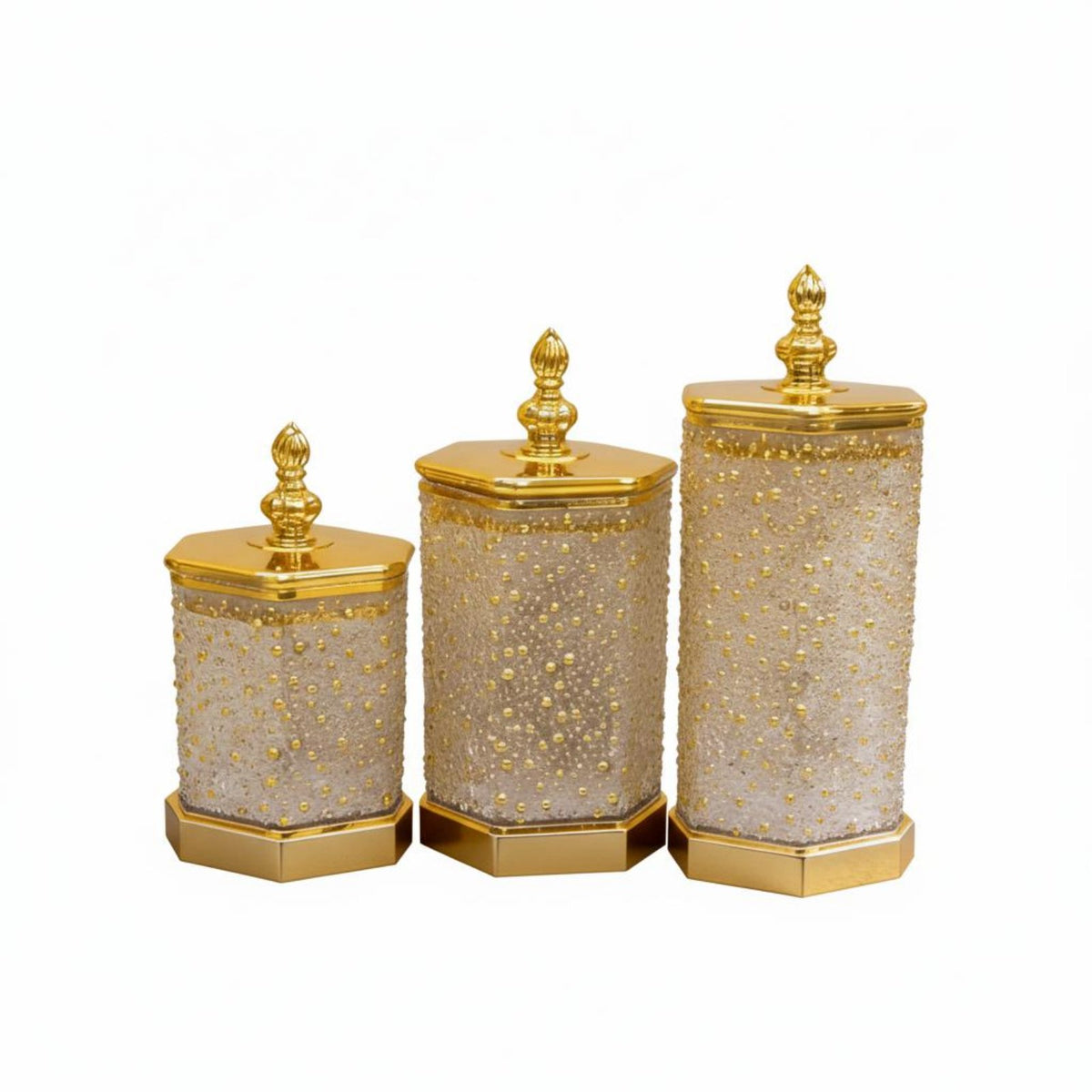 Light Luxury Design Hexagonal Jar with Lid Lightweight Gold Trim Storage Container Shatterproof for Bathroom