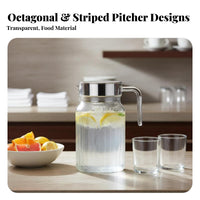 Octagonal Jug Food-Grade PC Striped Cold Water Pitcher Shatter-Resistant Pitcher with Lid for Hotels, Restaurants, Hotel, Home, Party