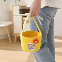 Woven Basket with Woven Handle Fibre Rope Storage Baskets, Decorative Yellow Nursery Basket for Baby Gifts