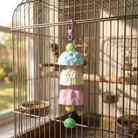 Parrot Toy Grinding Stone for Beak Health, Mineral Cup Cockatiel Toy and Lovebird Toy with Bell, Metal Chain Cage Accessory for Adult Boredom
