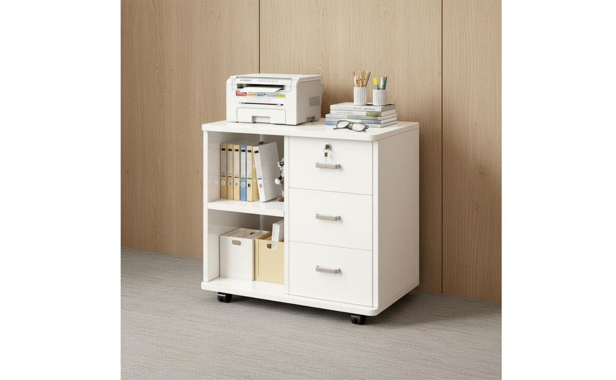 With Lock Mobile File Cabinet Multi-Purpose Locking Storage Cabinet on Wheels Space-Saving Rolling Office Organizer Sturdy Construction for Study Room