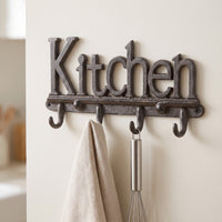 Rustic Kitchen Hook Rack Cast Iron Metal Hook Rack Sturdy Key Holder with 4 Hooks Sturdy for Homeowners