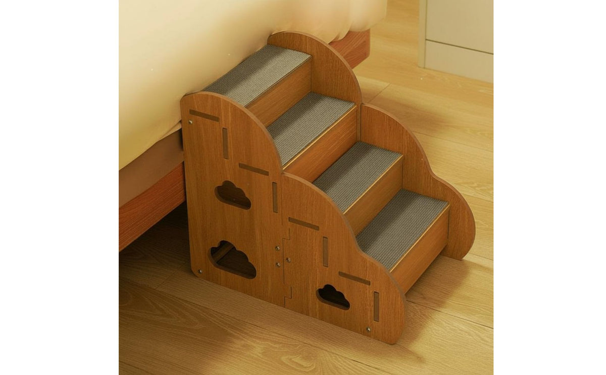Wooden Pet Stairs Sturdy Construction 4-Step Pet Stairs Smoothly Polished Wood Cat Climbing Steps for Short-Legged Breeds, Cats, Bedside, Sofa, Couch
