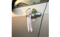 Satin Car Mirror Flower with Pearls Lightweight Wedding Car Flower with Ribbon Ornamental Artificial Rose with Streamers Vivid for Brides