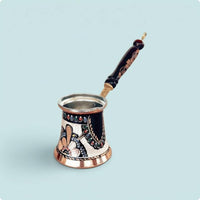 Enamel Decorated Handmade Copper Coffee Pot Floral Design Wood Handle Coffee Pot